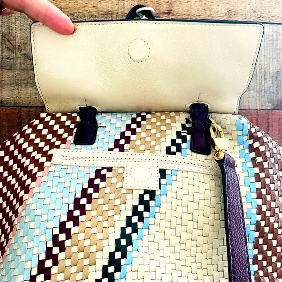 NWOT Tory Burch Half-moon Woven Leather Satchel In New Ivory - Picture 6 of 15